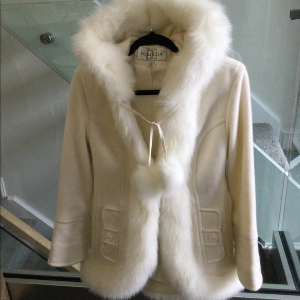 Donatella Hooded Faux Fur Trimmed Jacket (Wool)